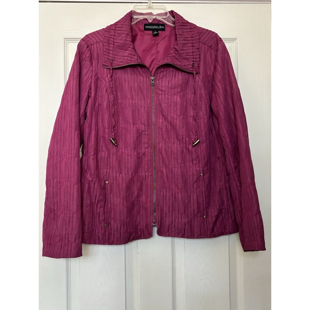 Monterey Bay Rose Pink Striped Nylon Blend Elastic Waist Zip Jacket Size 12